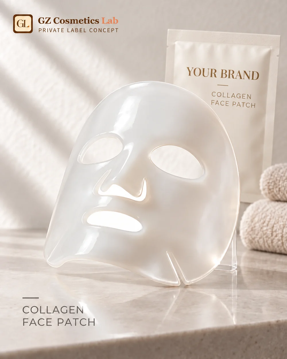 Collagen face patch with peptides and hyaluronic acid, a higher-margin variant of the standard sheet mask format