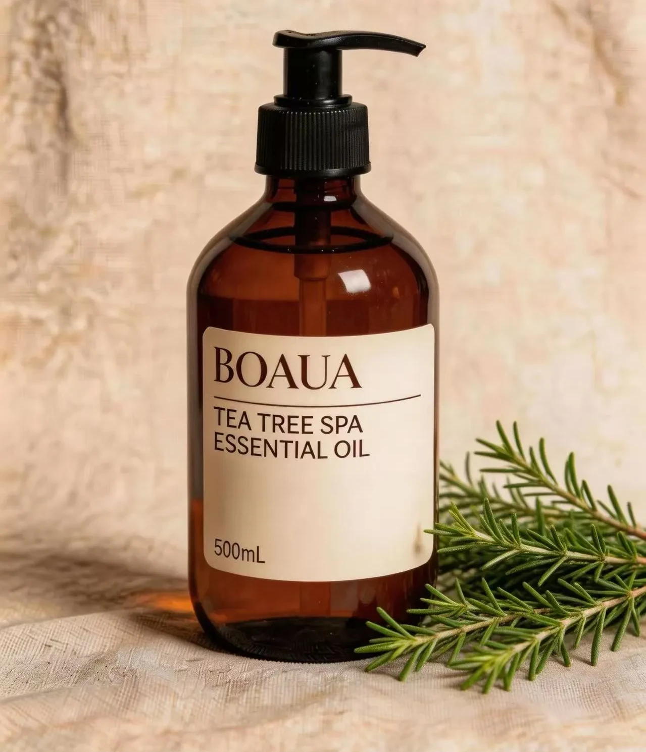 Tea tree spa massage oil on a grape seed oil base for faster absorption on back and body treatments